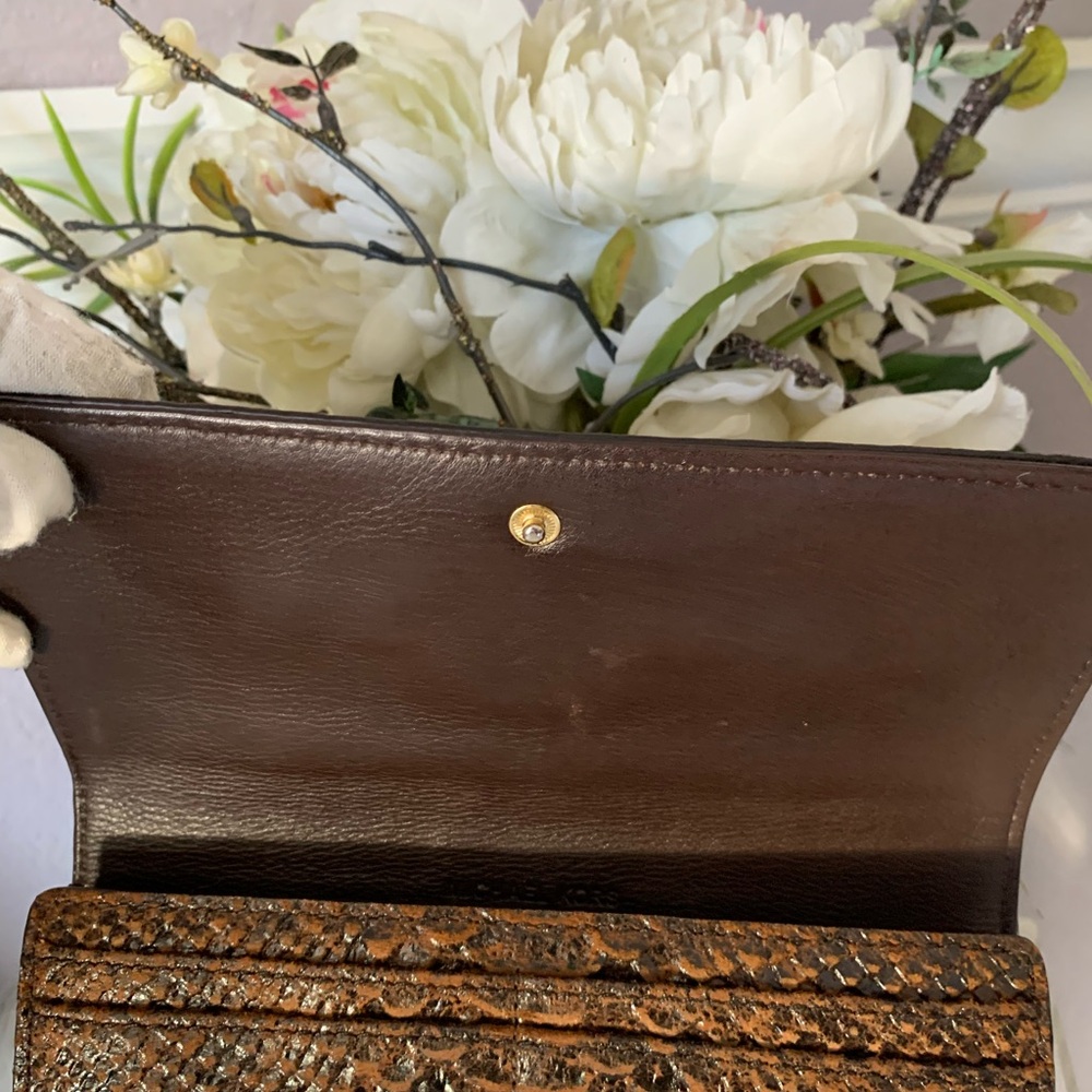 Michael Kors Brown Python Embossed Leather Fulton Wallet - Picture 4 of 5